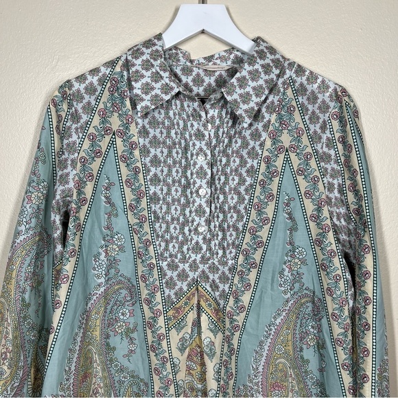 Soft Surroundings Paisley Floral Cotton Voile Tabitha Tunic Top Size Medium Boho - Picture 2 of 10